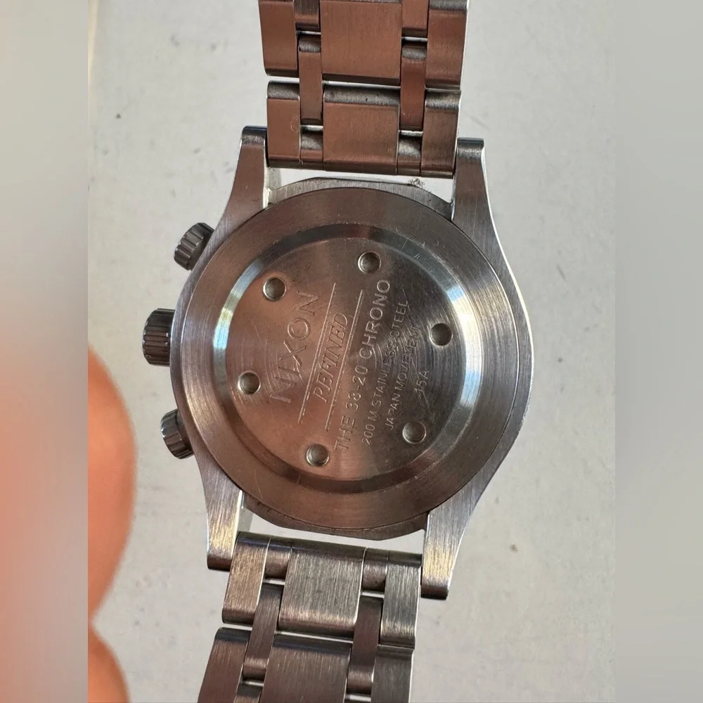 Nixon Men's Silver Stainless Steel Chronograph Watch with Black Dial